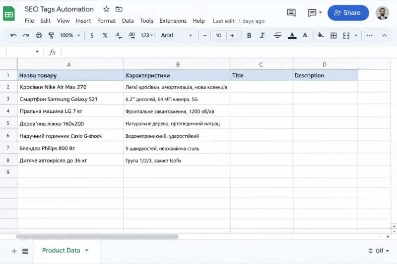 Автоматизація SEO тегів для продуктів
