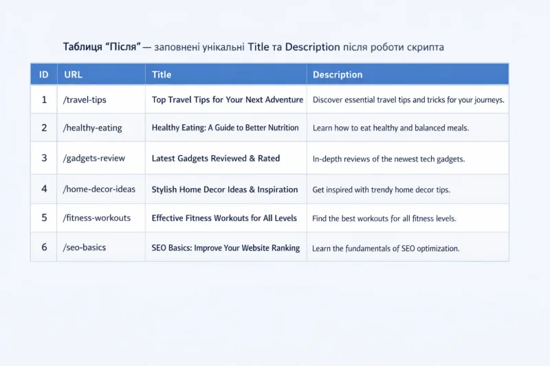 Результати SEO-оптимізації таблиці