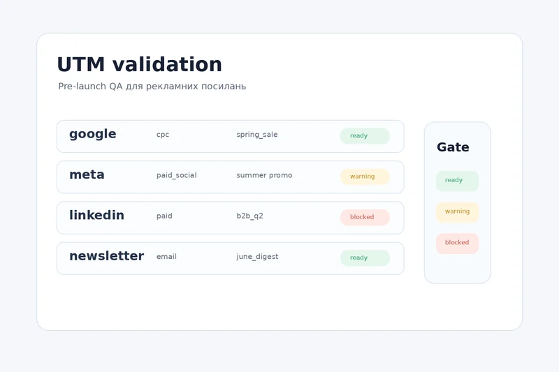 UTM validation dashboard у Google Sheets перед запуском рекламної кампанії